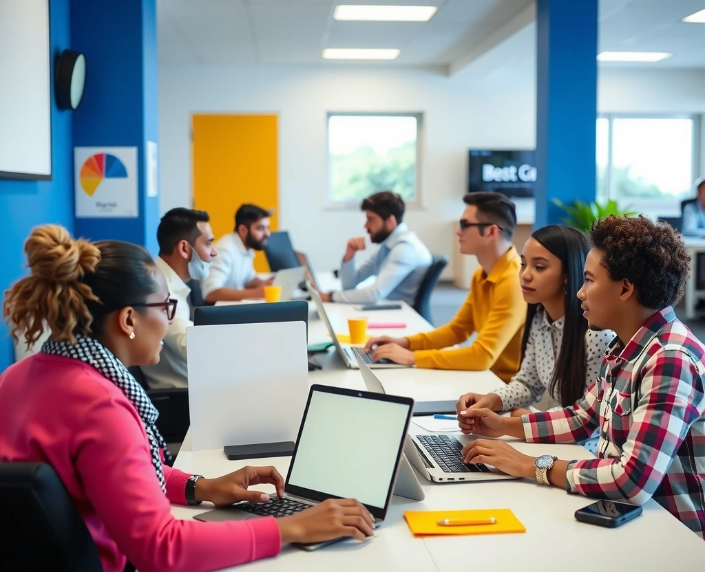 Equipo de Rivadavia Royale trabajando en oficina moderna